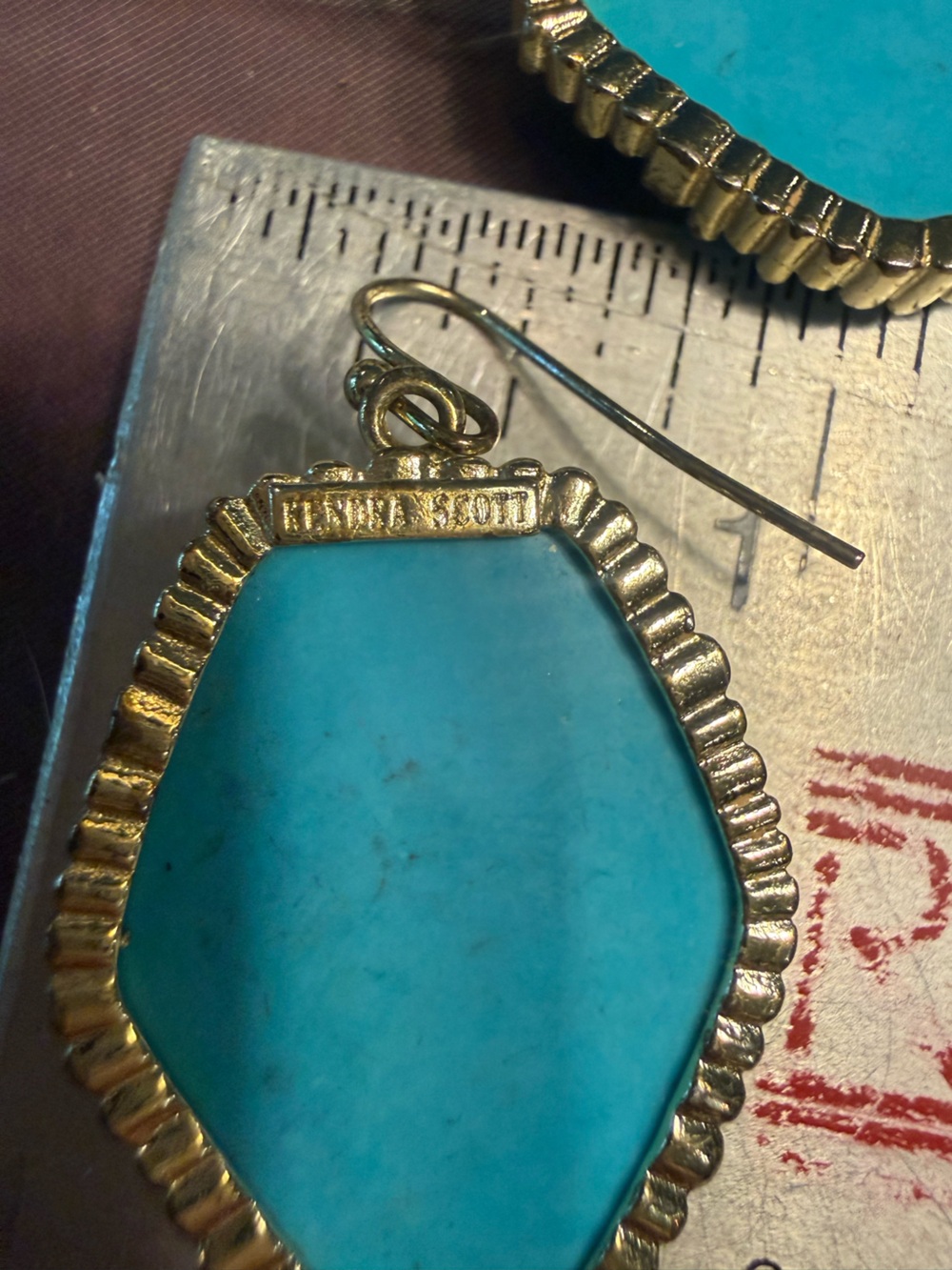 Kendra Scott Vintage Corley Gold-Plated Teardrop Turquoise Dangle Earrings - Picture 4 of 7